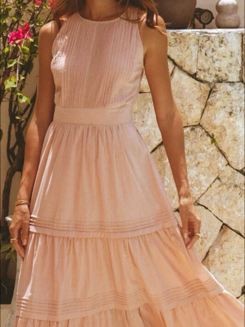 Pampelone Pink Tiered Midi Dress